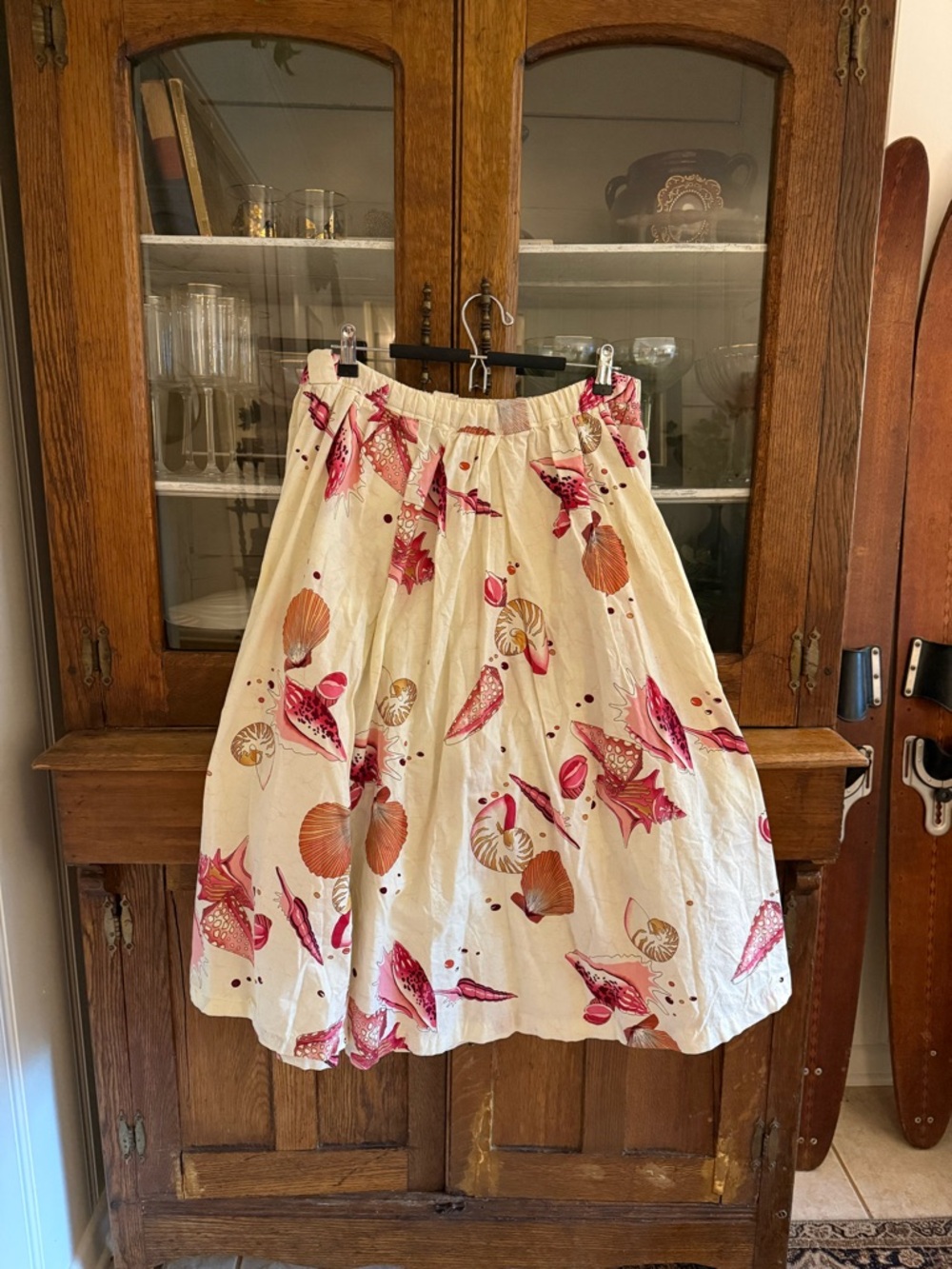 Women’s Cream Skirt with Pink & Orange Shell Print